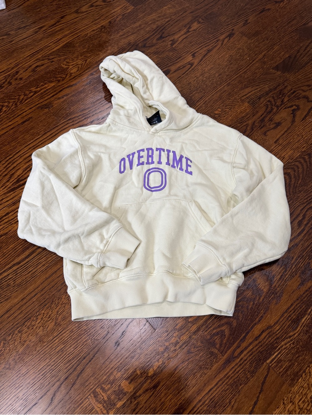Youth medium OVERTIME Hoodie with Purple Lettering